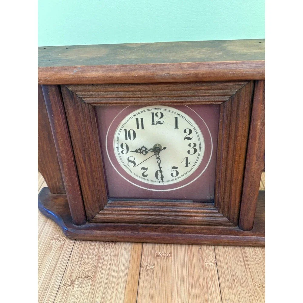 Vintage Wooden Wall Shelf w/ Working Clock 24.75